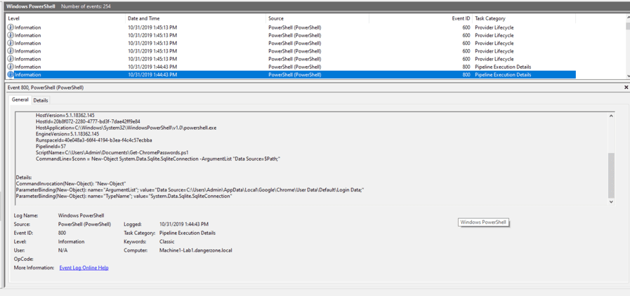 Figure 5: A script Get-ChromePassword.ps1 is run to extract the password.