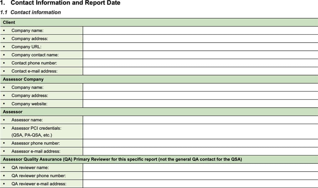 Contact Information and Report Date