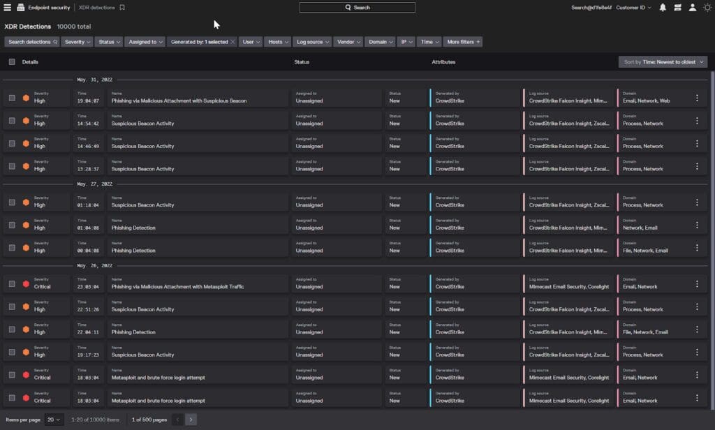 CrowdStrike Falcon Insight XDR dashboard