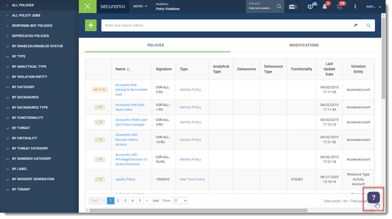 Securonix dashboard