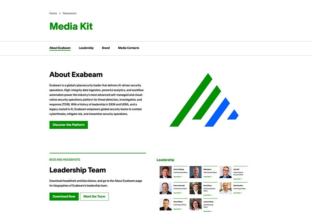 Exabeam Media Kit Webpage