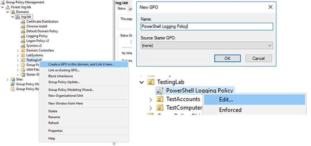 Figure 1: Create new GPO within Active Directory, Name it as require and Open to Edit