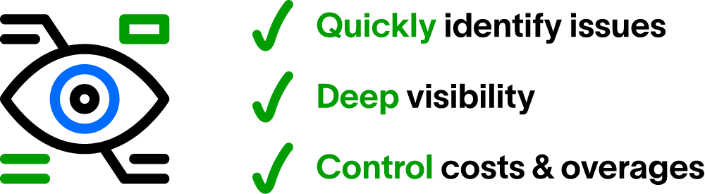 Quickly identify issues, deep visibility, contrail costs and overages